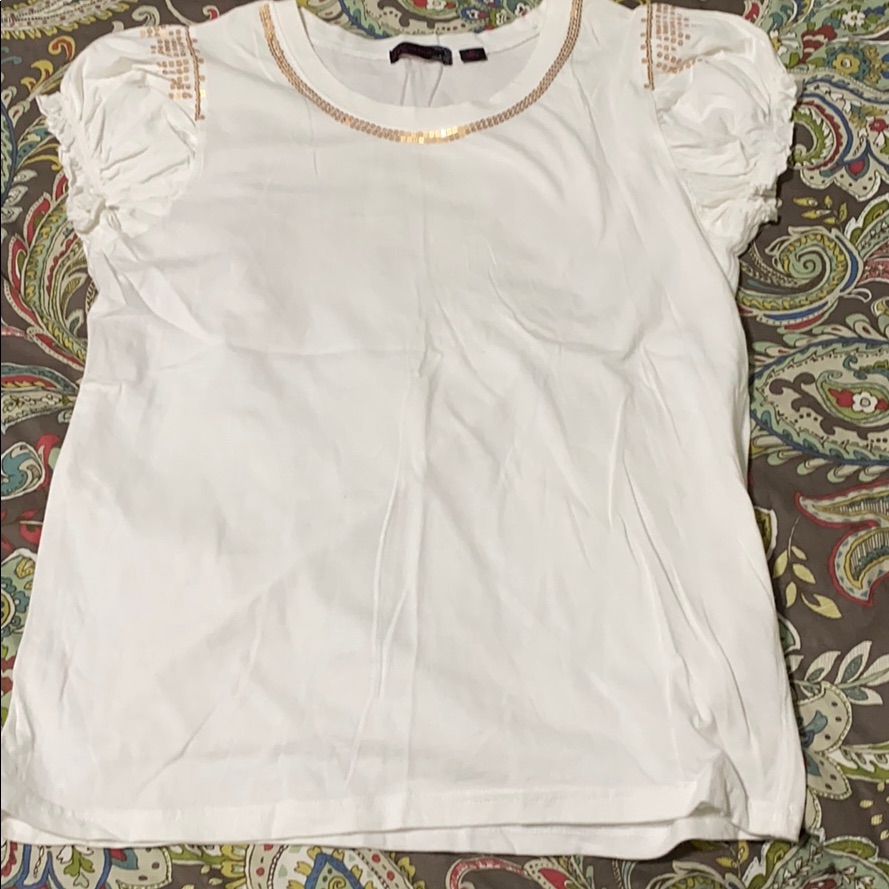 Copper Sequined Basic White Tee